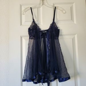 Vintage Marilyn Monroe By Warner's Navy Blue Lace Nighty MEDIUM